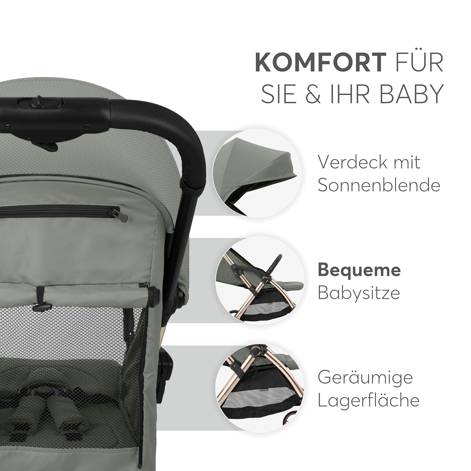 KikkaBoo EDEN Passeggino, passeggino fino a 22 kg, chiusura automatica, posizione reclinata, ultraleggero, compatto, nero