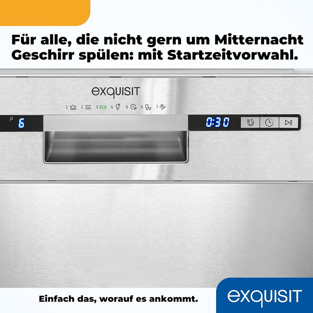 Lavastoviglie Exquisit, 45 cm di larghezza, parzialmente integrata, 9 coperti, 9 litri, partenza ritardata, modalità ECO, lavastoviglie 45 cm, EGSP51009-EB-030E inox