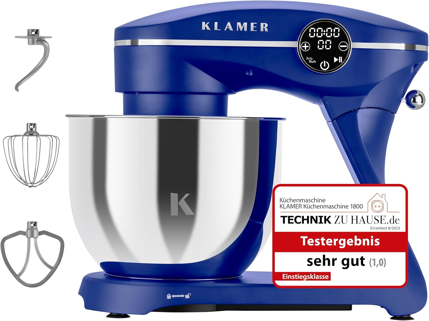 Impastatrice Planetaria KLAMER 1800W, con Ciotola in Acciaio Inossidabile da 6 Litri, 10 Velocità con Timer, Frusta a Filo, Gancio Impastatore, Frusta Piatta e Paraspruzzi