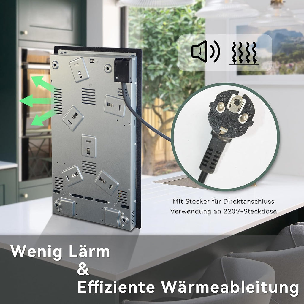 Hermitlux Domino Glaskeramikkochfeld,Eingebaut 29 cm schwarz Glaskeramik elektrisches Kochfeld,9 Leistungsstufen,Sensor-Touch-Steuerung, Kindersicherung, 1-99 Minuten-Timer,Geeignet für Alle Tpfe