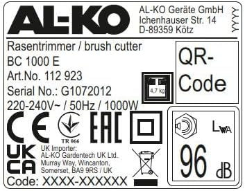 AL-KO Tagliabordi elettrico BC 1200 E (potenza motore 1200 Watt, larghezza di taglio 35 cm (filo), larghezza di taglio 23 cm (lama), filo regolabile tramite sistema Tap&Go, asta in alluminio divisibile, incl. tracolla)