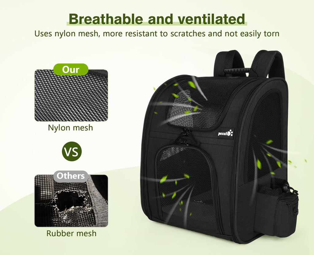 pecute Haustier Rucksack mit Netzfenster, Tragbare und Faltbare Katzentasche, Atmungsaktive und Leichte Hundetasche, Wasserdichtes Oxford-Tuch mit Viel Platz, Multifunktionales Rutschfestes Grau XL