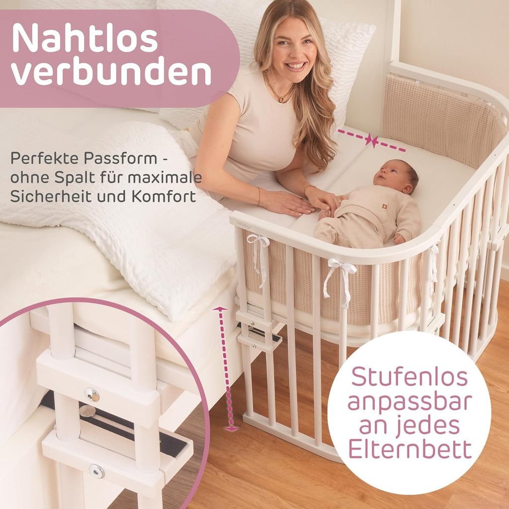 babybay Original Lettino da affiancare in massello di faggio / compatto e trasformabile / Altezza regolabile senza livelli preimpostati ed ecologico / Lettino evolutivo (laccato bianco) / Materasso incluso