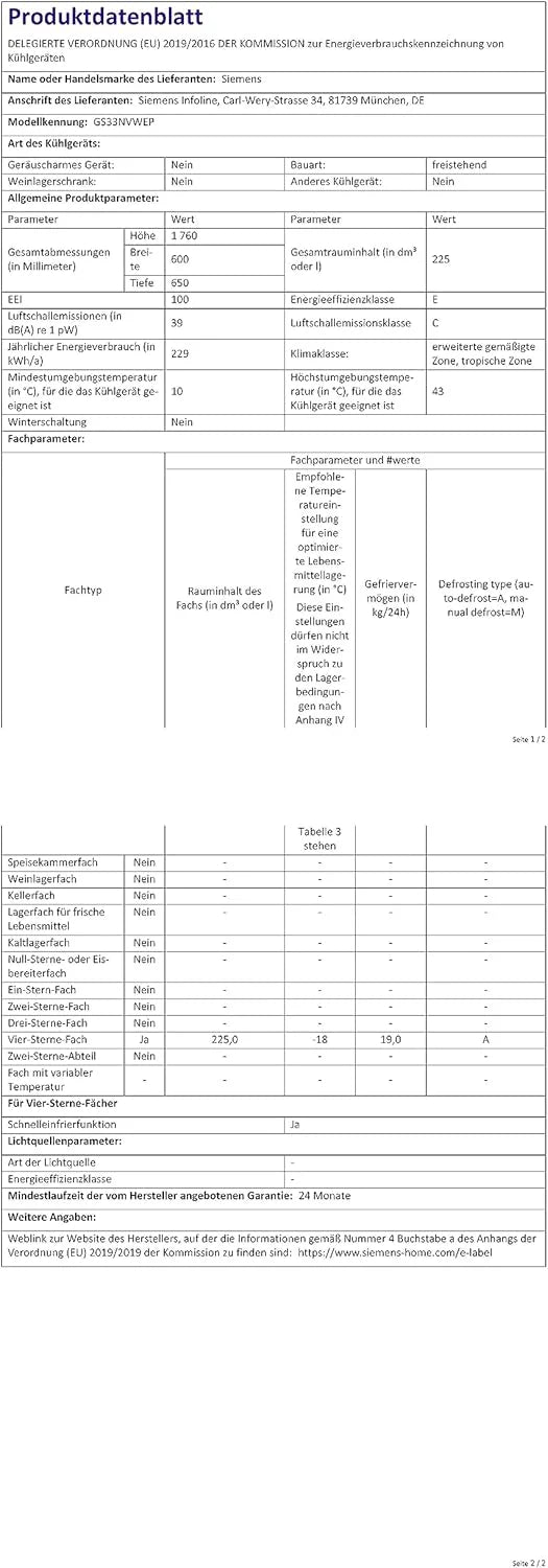 Siemens GS58NDWDP, iQ500 Congelatore a Libera Installazione, 191 x 70 cm, 366 L, noFrost, bigBox, Illuminazione Interna a LED, superFreezing, varioZone per Vano Congelatore Adattabile, freshSense