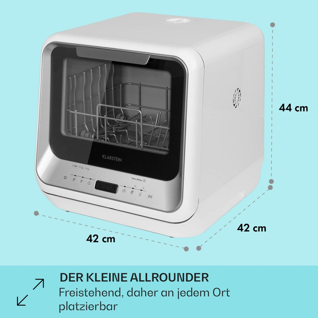 Klarstein ia Mini Lavastoviglie, lavastoviglie con spazio per 2 coperti, 6 programmi, richiede 5 litri d'acqua, display a LED, touch, lavastoviglie da tavolo incl. accessori, nero