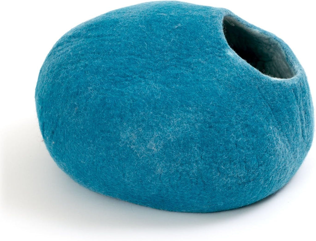 ecocasa Cuccia Casetta per Gatti Cuscino per Gatti XL – anche per Gatti Grandi – Esterno Robusto e Interno Morbidissimo – Fatto a Mano in Lana Neozelandese – Blu Oceano