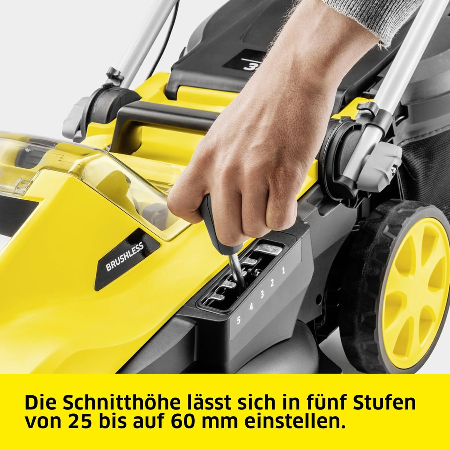 Kärcher Akku-Rasenmäher LMO 2-18, Grasfangbehältervolumen 30 l, 5 stufige Schnitthöhenverstellung 3.500 U/min, ohne Akku und Ladegerät, gelb