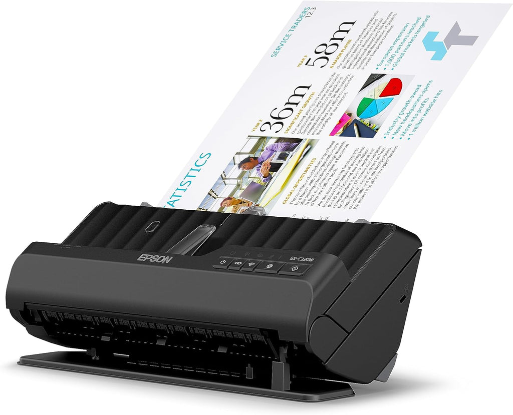 Scanner Wi-Fi Epson ES-C320W, scanner aziendale compatto A4 a basso consumo energetico, scanner a doppia alimentazione con gestione versatile dei supporti, nero
