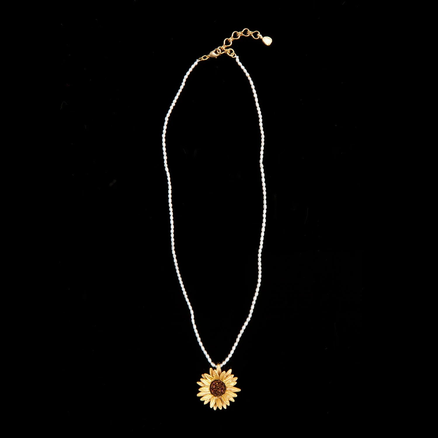 Sonnenblumen Kette mit Anhnger - Weie Perlen