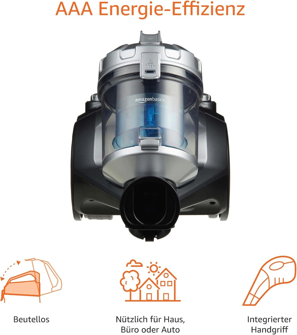 Amazon Basics - Aspirapolvere con sacchetto, potente, compatto e leggero, per pavimenti duri e tappeti, filtro HEPA, 700 W, 1,5 l, UE, nero