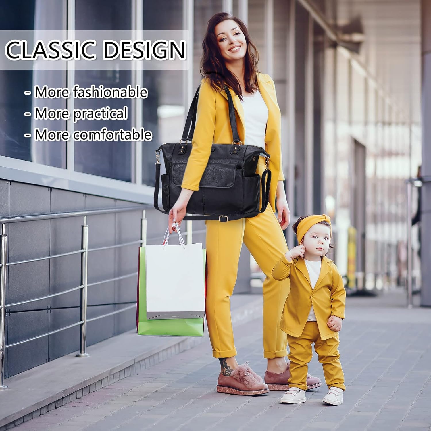 Johomviin Wickeltasche Tote Mode Leder Wickeltasche Rucksack für Mama Papa, Große Reise Baby Tasche Geldbörse für Jungen Mädchen