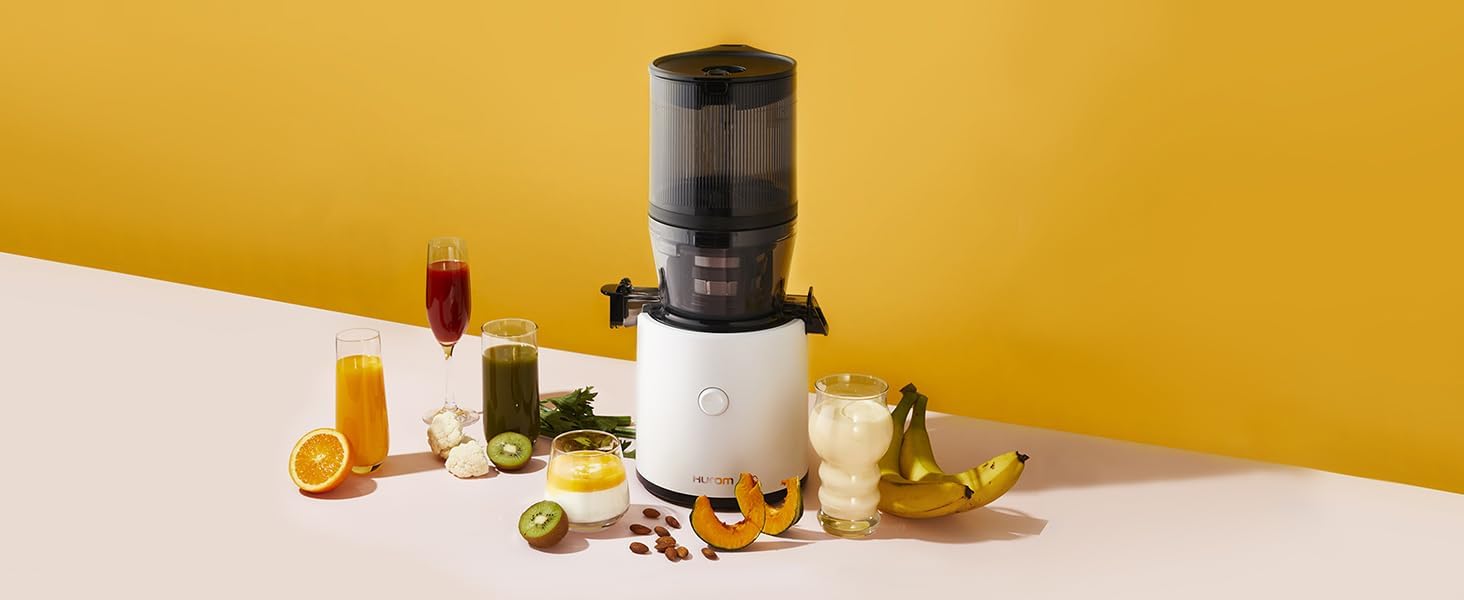 HUROM | Estrattore di succo per frutta e verdura | Slow Juicer | H320N | Spremiagrumi elettrico a freddo | Motore silenzioso | Facile da pulire | Con caraffa grande e filtro a setaccio da 2L | 200 Watt | Senza BPA | Nero