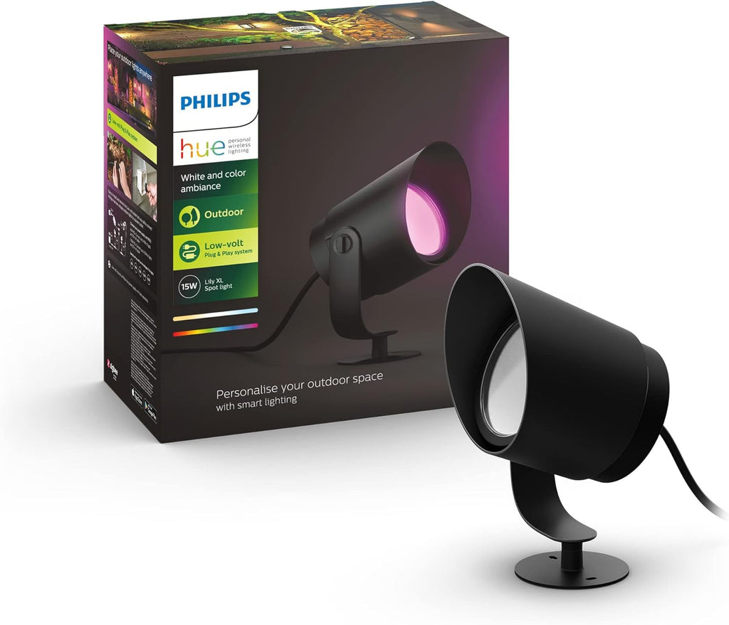 Philips Hue White & Color Ambiance Lily Gartenspot [solo estensione], richiede Hue Bridge + kit base (venduti separatamente), compatibile con Alexa, Google Assistant e Apple Homekit