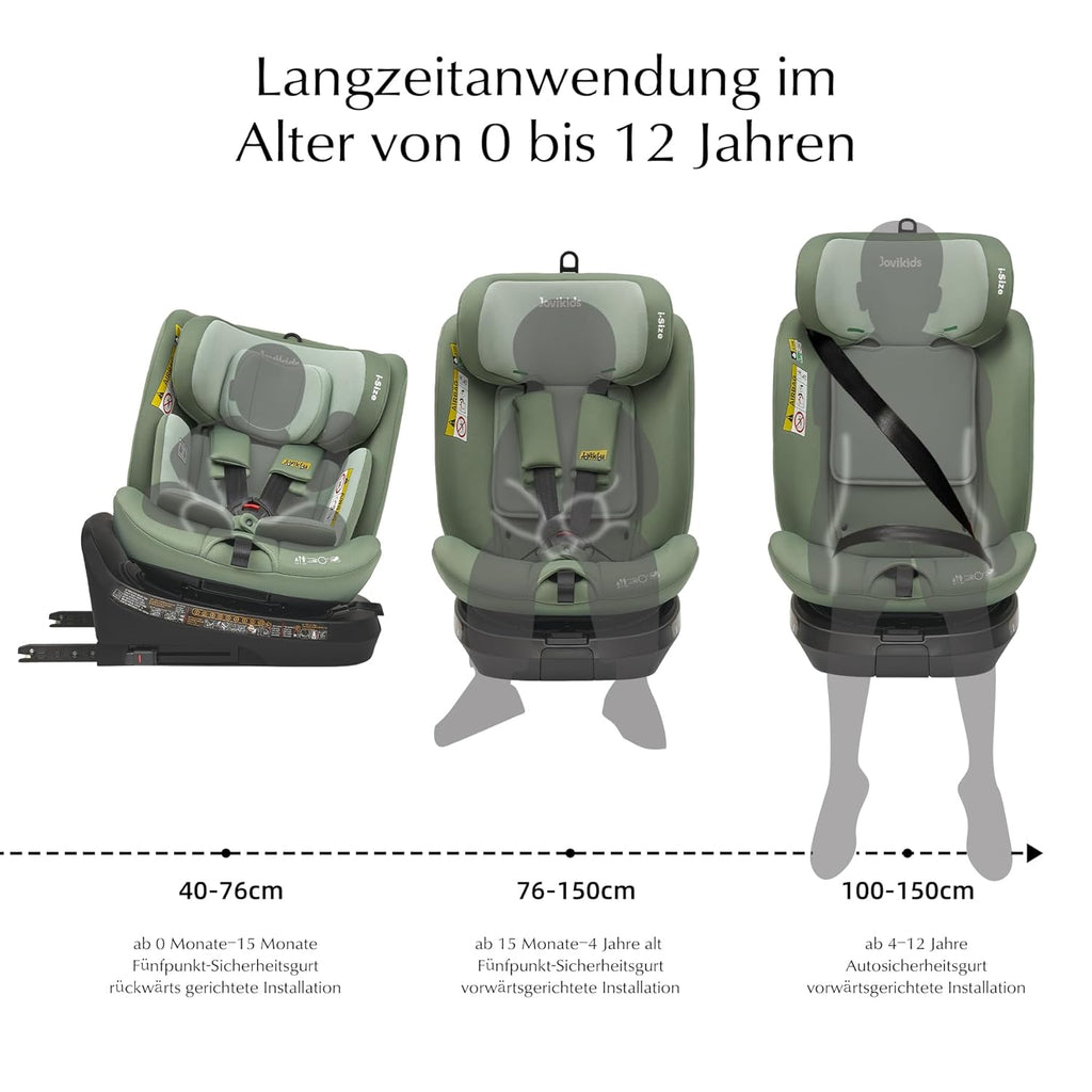 Jovikids 360° Drehbar Kindersitz mit ISOFIX und Ruheposition, i-Size(ECE R129) 40-150cm(0-36kg) Reboarder Baby Autositz, ab Geburt -12 Jahre (schwarz)