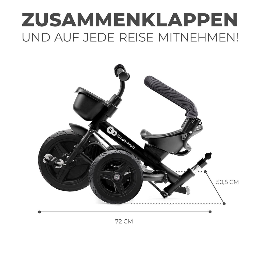 Kinderkraft AVEO Dreirad ab 9 Monate bis 25 kg, Kinderdreirad mit schubstange, Kompakte zusammenklappen, drehbarer Sitz, ausklappbarem Verdeck mit sonnenschutz, Getränkehalter korb im set, Rosa
