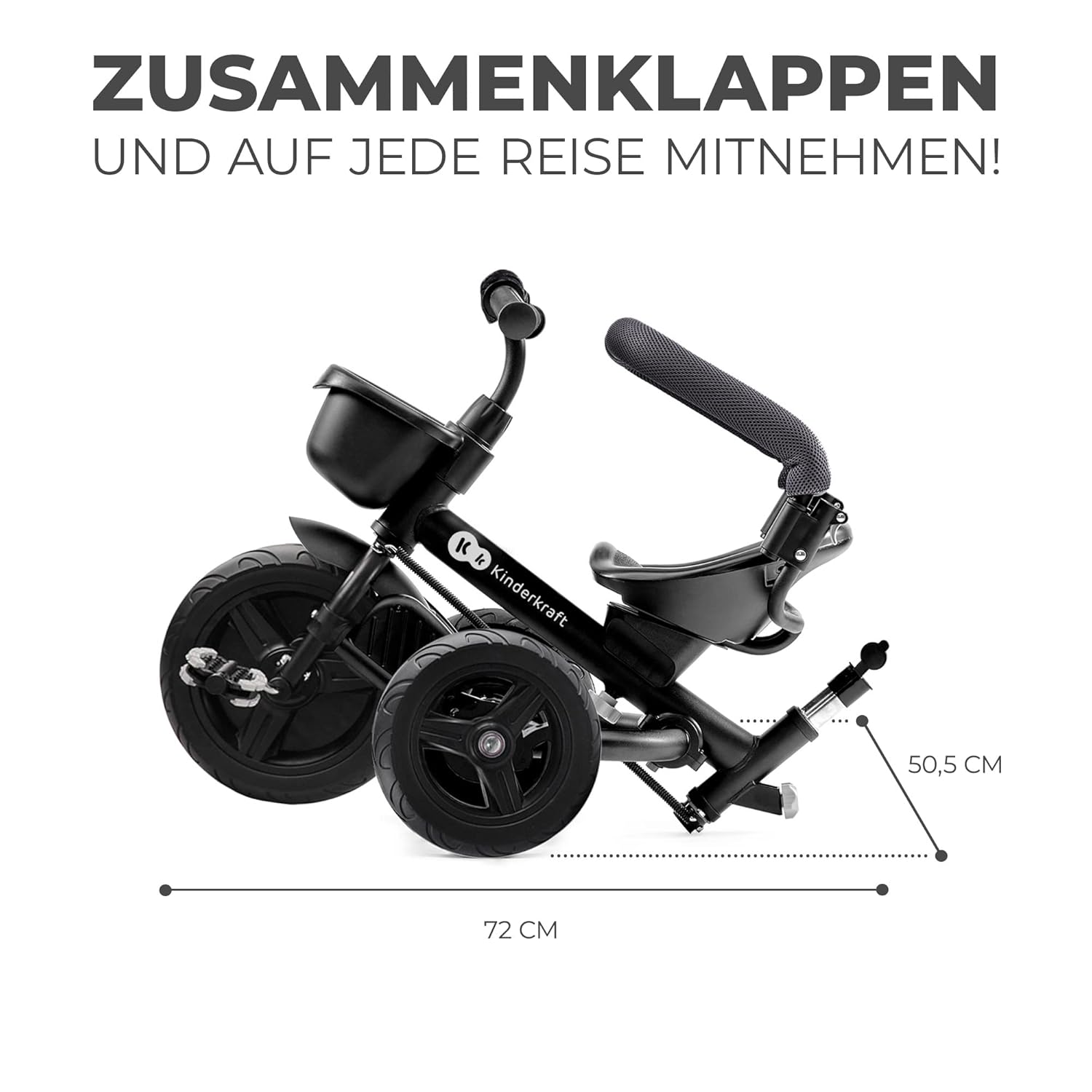 Kinderkraft AVEO Dreirad ab 9 Monate bis 25 kg, Kinderdreirad mit schubstange, Kompakte zusammenklappen, drehbarer Sitz, ausklappbarem Verdeck mit sonnenschutz, Getränkehalter korb im set, Rosa