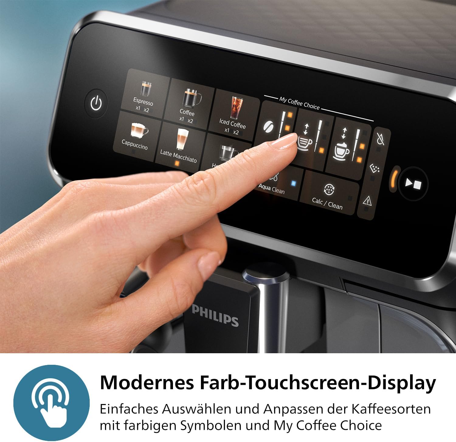 Macchina da caffè espresso automatica Philips Serie 2300 - 4 bevande, display touch a colori moderno, sistema del latte LatteGo, SilentBrew, macine in ceramica, filtro AquaClean. Cromata bianca (EP2333/40)
