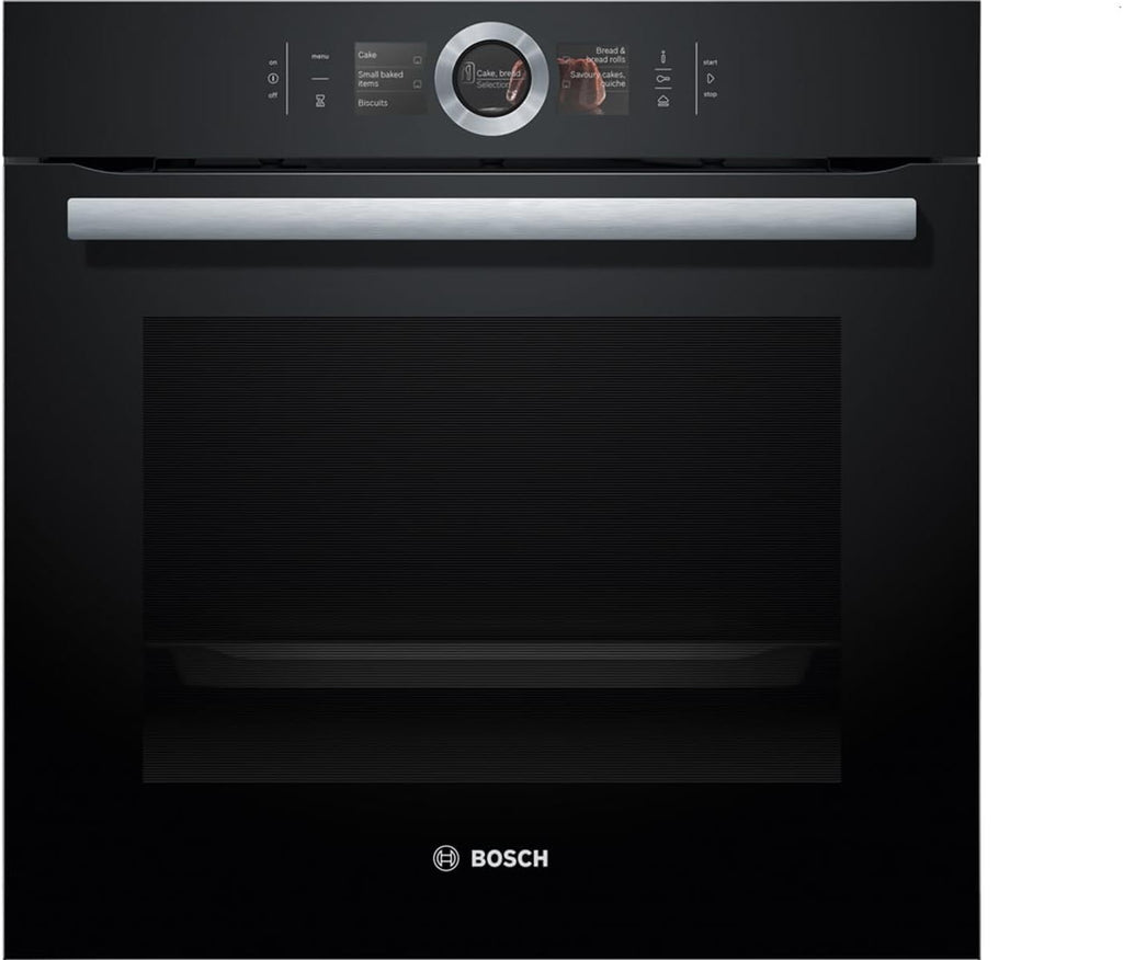 Bosch HMG7361B1, Serie 8 Forno da incasso intelligente con funzione microonde, 60 x 60 cm, Made in Germany, Nero, Air Fry, Anello di controllo digitale, Display touch, Programmi automatici, Supporto per la pulizia
