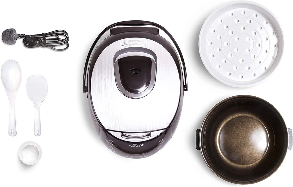Yum Asia Sakura Cuociriso con Ciotola in Ceramica e Logica Fuzzy Avanzata (8 tazze, 1,5 litri), 6 Funzioni di Cottura Riso, 6 Funzioni Multicooker, Display LED Motouch, 220-240V EU (Nero e Argento)