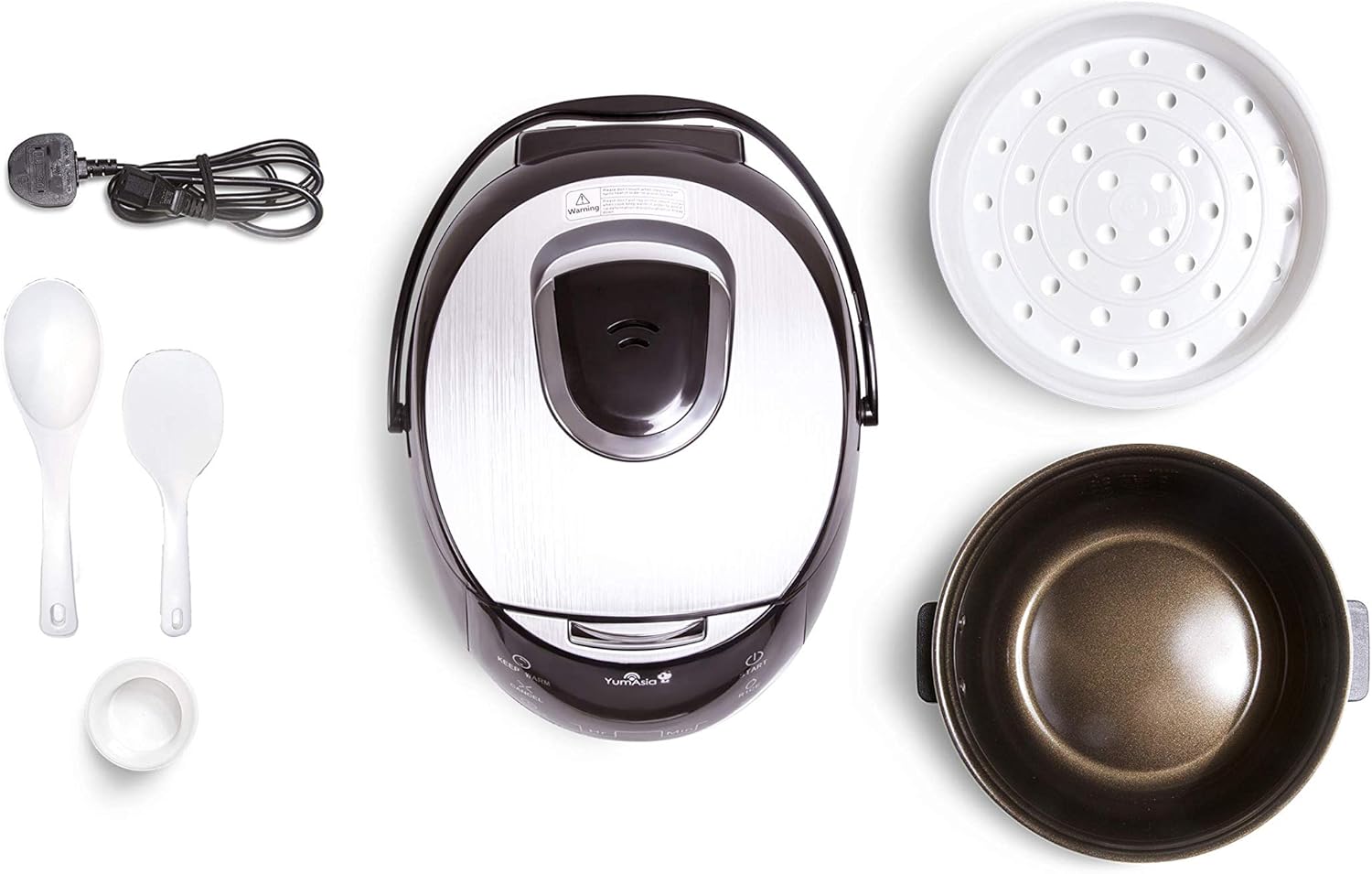Yum Asia Sakura Cuociriso con Ciotola in Ceramica e Logica Fuzzy Avanzata (8 tazze, 1,5 litri), 6 Funzioni di Cottura Riso, 6 Funzioni Multicooker, Display LED Motouch, 220-240V EU (Nero e Argento)