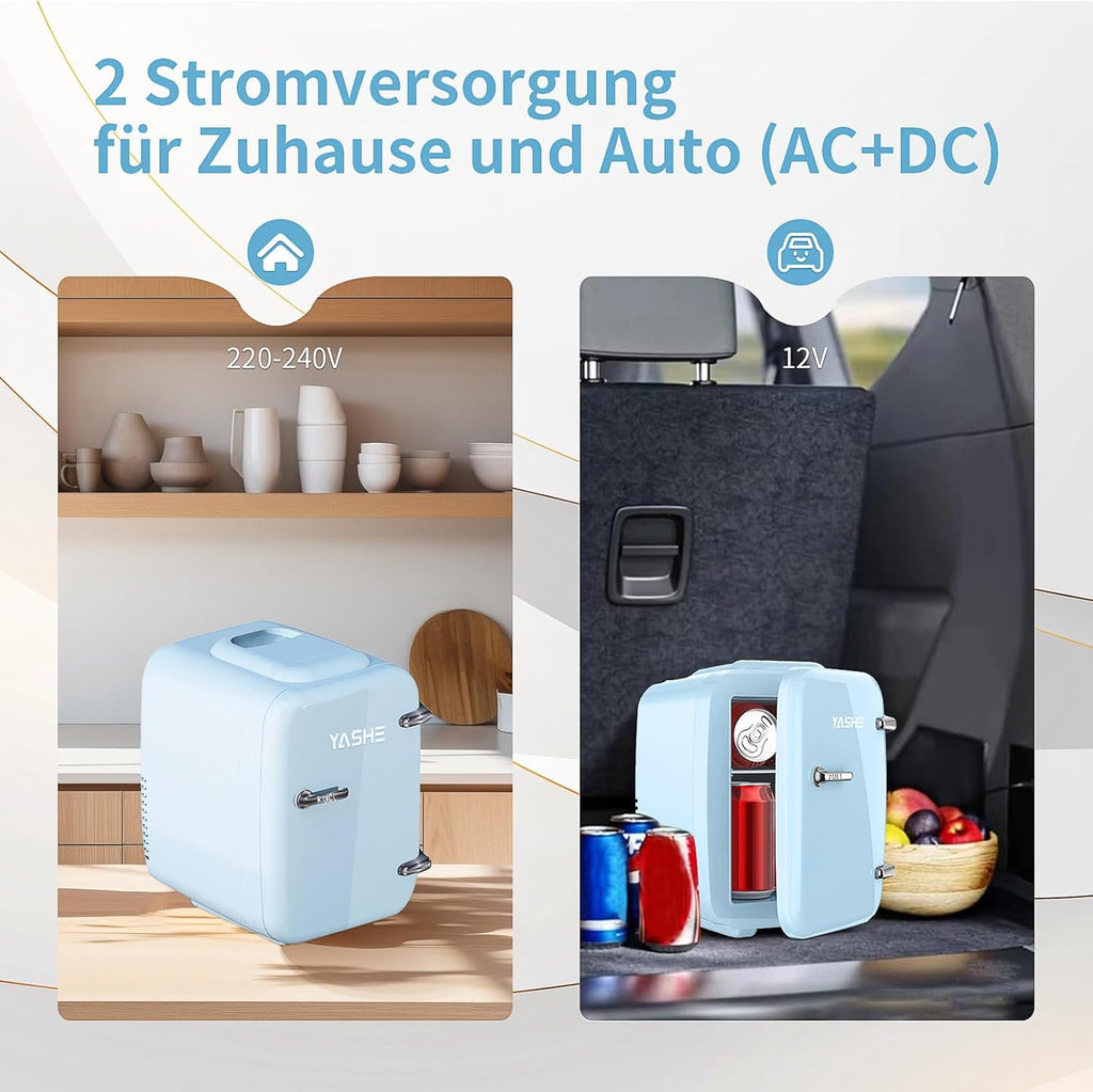 YASHE Mini Fridge, 4 Litre Mini Refrigerators for Cosmetics, Drinks, 220 V AC/12 V DC Thermoelectric Cooling and Heating, Small Fridge for Bedroom, Office, Dorm, Car (Pink)