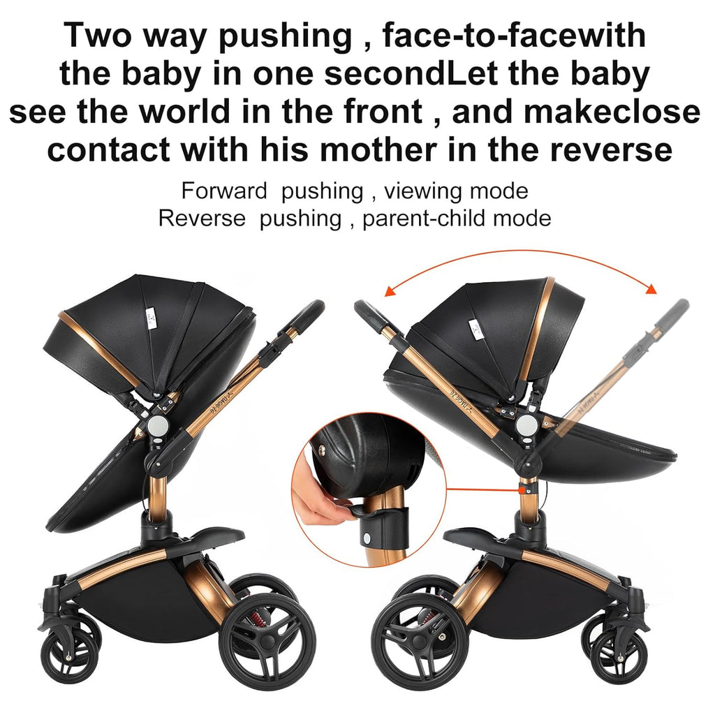 Sianldcone Passeggino 3 in 1, Set Passeggino con Tessuti di Alta Qualità, Sistemi di Viaggio con Spinta Reversibile, Passeggino Combinato a Vista Aperta Set Completo 3 in 1 (V9 Cachi)