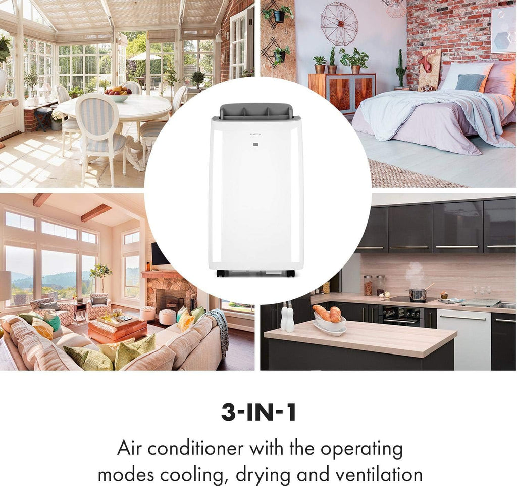 Klarstein Condizionatore Mobile con Tubo di Scarico, Climatizzatore 4 in 1, Ventilatore, Deumidificatore e Modalità Notturna, Condizionatore Piccolo e Portatile per Casa e Ufficio, Basso Consumo, 14000BTU