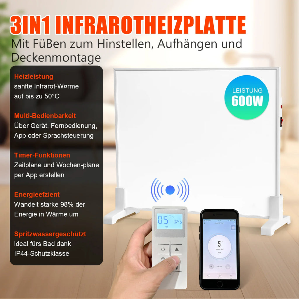 Sonnewelt Infrarotheizung Thermostat APP Fernbedienung 300-1200 W