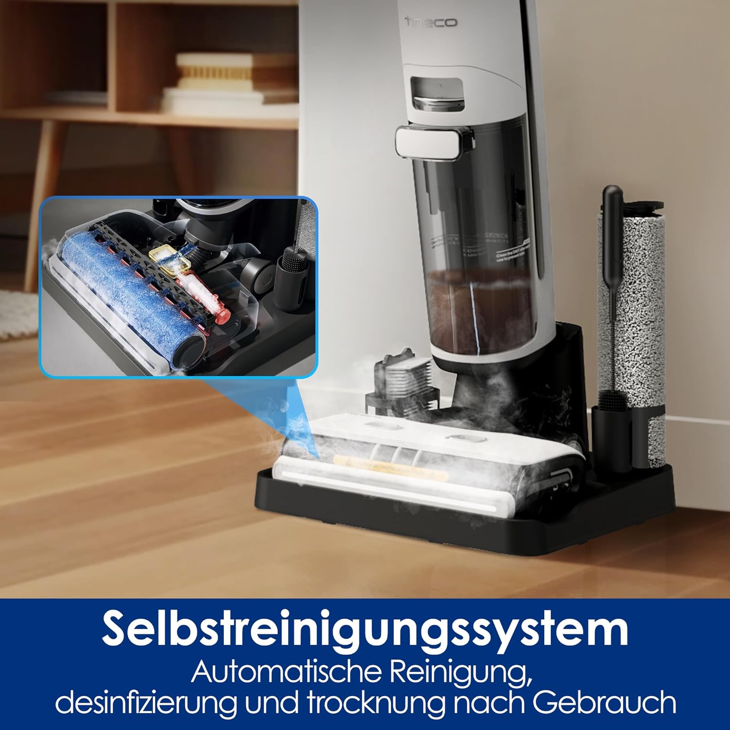 Tineco iFLOOR 5 Steam Lavapavimenti a vapore, vapore ad alta temperatura da 120℃, pulitore a vapore con filo, aspiraliquidi autopulente, lavapavimenti per sporco appiccicoso, residui di cibo
