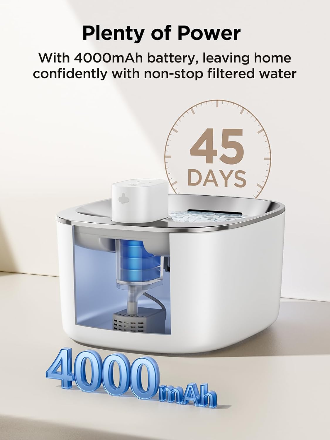 Fontana per Gatti Senza Fili con Sensore di Movimento a Batteria da 4000mAh, Fontana d'Acqua Silenziosa da 4L FEELNEEDY con Sensore di Movimento per Gatti e Cani Piccoli, Vasca d'Acqua in Acciaio Inossidabile, 2 Filtri
