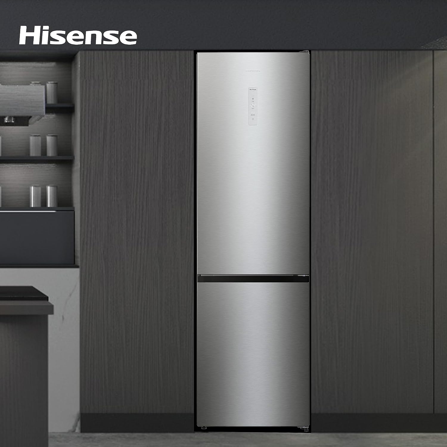 Hisense RB327N4ADD Frigorifero Combinato, Classe Energetica D, Total NoFrost, Porta Reversibile, Griglia Portabottiglie, Vano Frigo 171 Litri, Vano Congelatore 85 Litri, Look Acciaio Inox