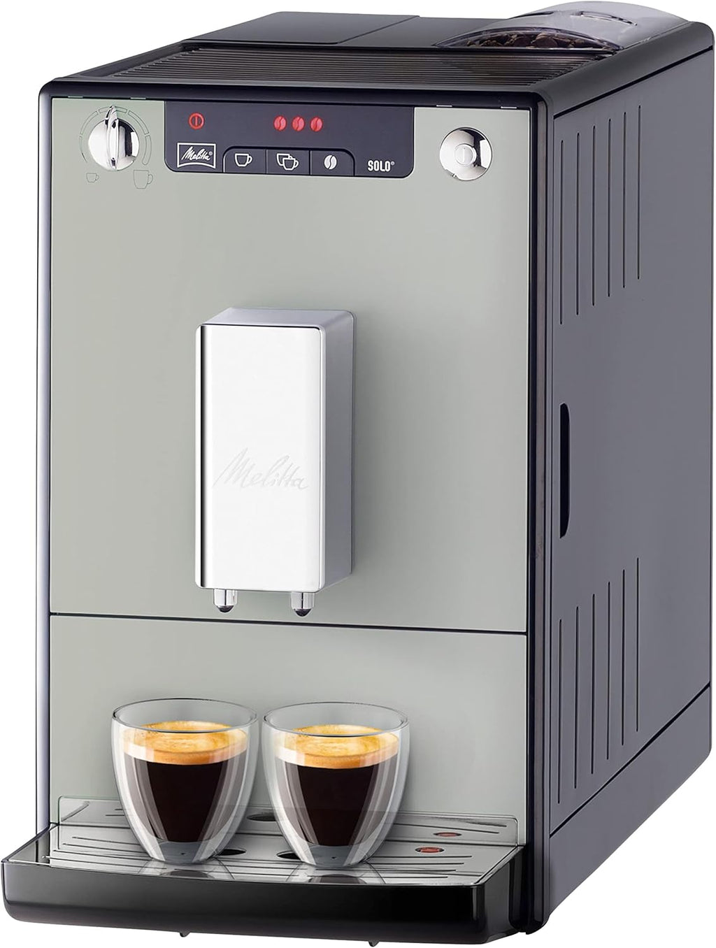 Melitta Solo - Macchina da caffè automatica con beccuccio regolabile in altezza, macchina da caffè piccola con serbatoio dell'acqua rimovibile, per es. espresso o caffè crema, argento
