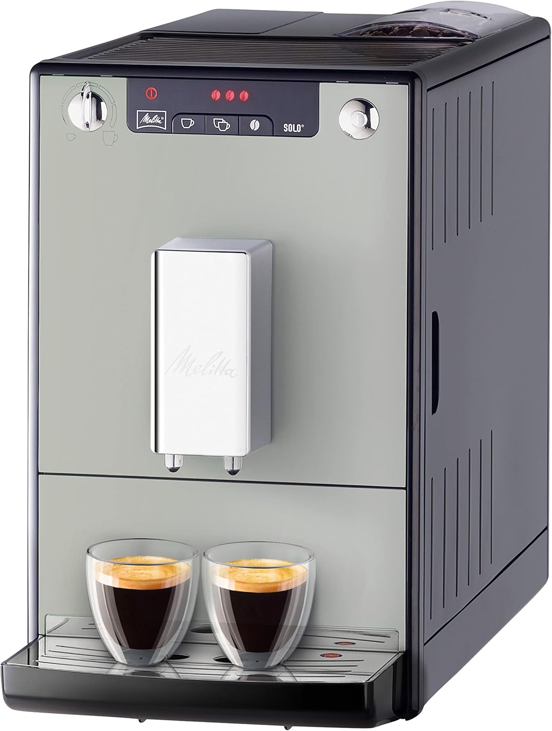 Melitta Solo - Macchina da caffè automatica con beccuccio regolabile in altezza, macchina da caffè piccola con serbatoio dell'acqua rimovibile, per es. espresso o caffè crema, argento