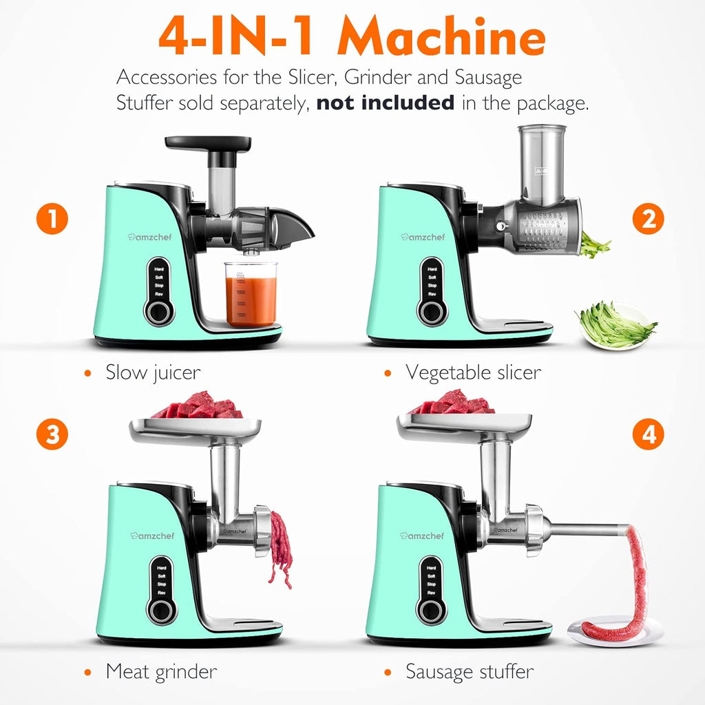 AMZCHEF Estrattore di Succo per Frutta e Verdura con 2 Modalità di Velocità - Slow Juicer con Bottiglia Portatile e 2 Tazze - Cold Press Juicer Senza BPA con LED Intelligente e Funzione di Inversione - Nero
