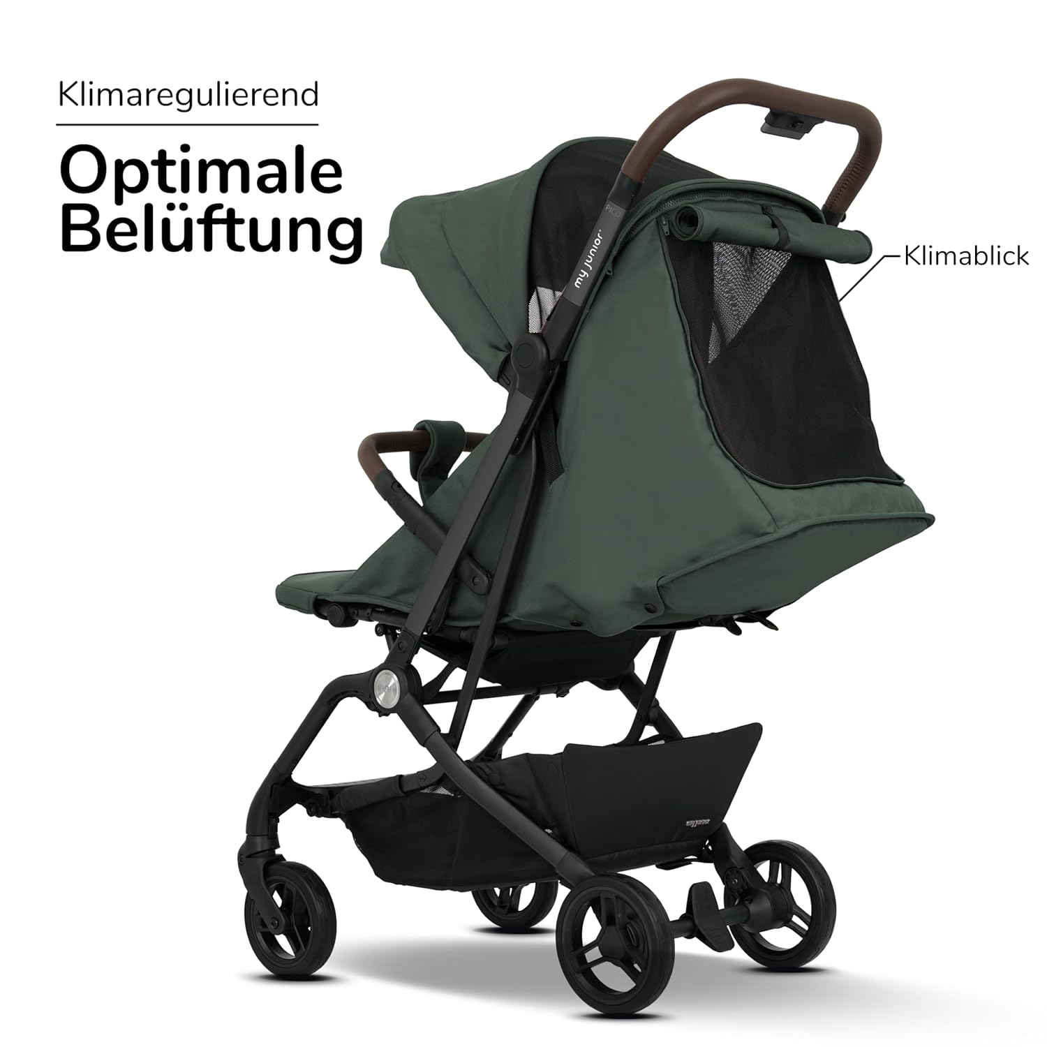 my junior® Buggy PICO³ | bis 22kg | Einhand AutoFold-Klappmechanismus | Ergonomische Liegeposition nach IGR e.V. | großes Sonnenverdeck UV50+ | Handgepäckmaß | 2 Belüftungsfenster Hazel - Black