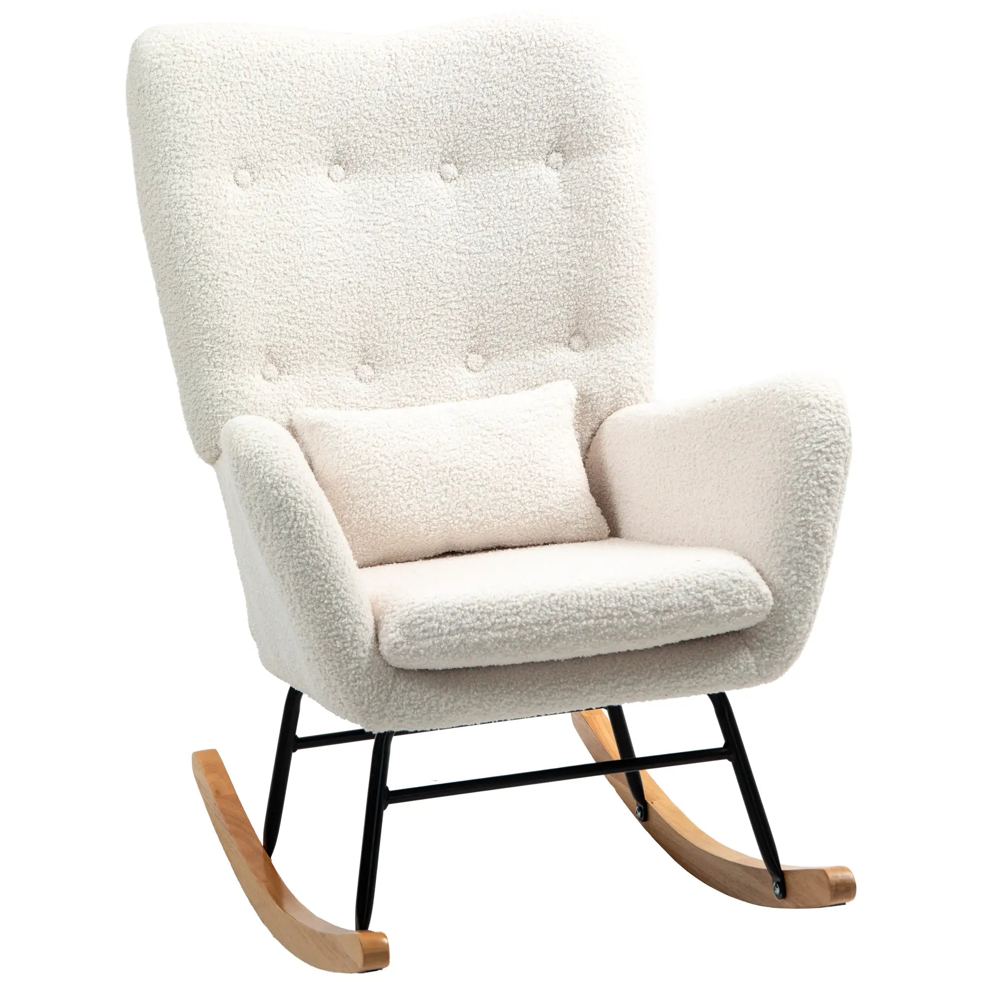 HOMCOM Sedia a Dondolo da Soggiorno con Dondolio Lieve, Tessuto Teddy, Bianco Crema