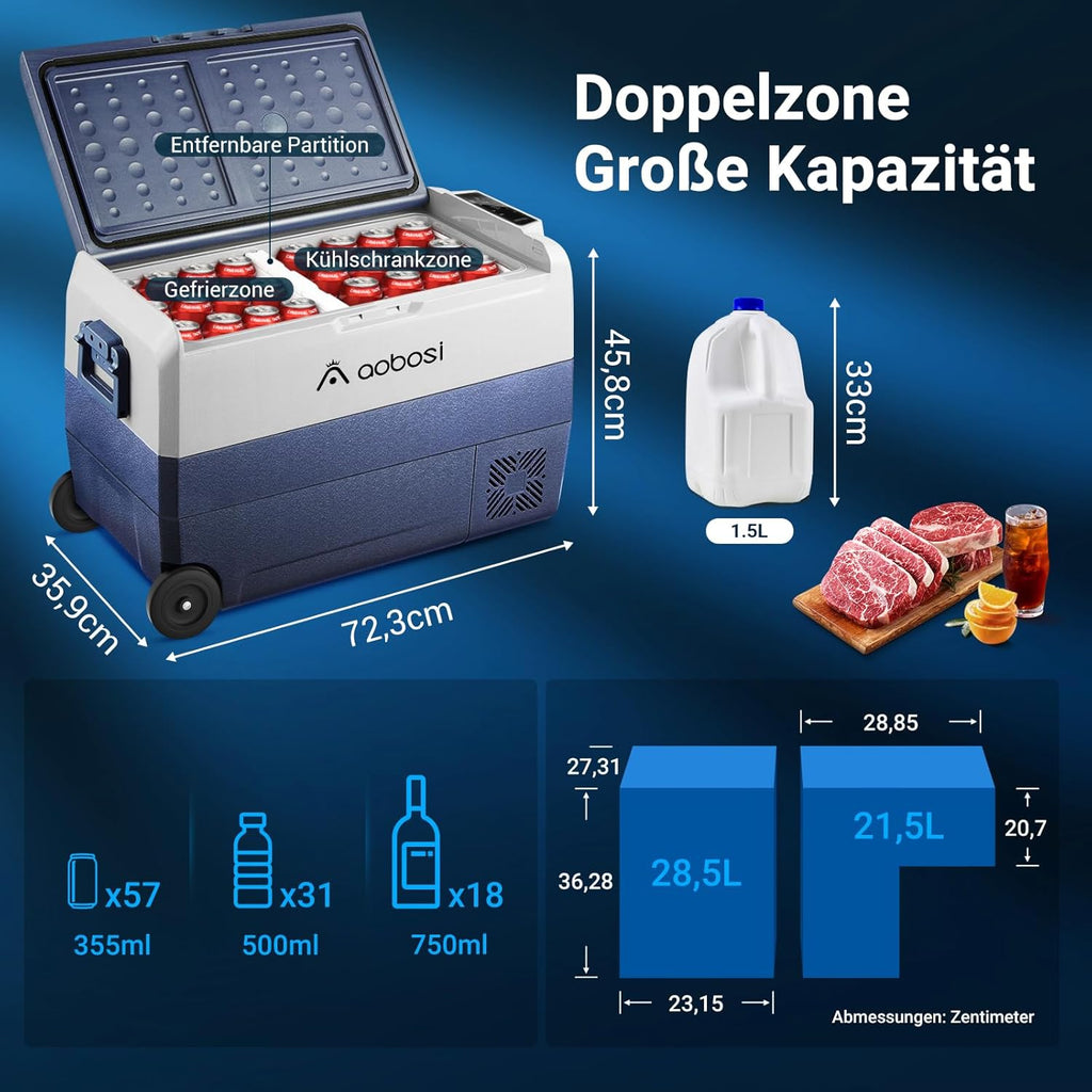 AAOBOSI Frigo Box a Compressore 36 L, Frigo Portatile per Auto con Controllo App WiFi, 12/24 V e 100-240 V, fino a -20 °C per Auto, Camion, Barca, Camper, Campeggio, Doppia Zona