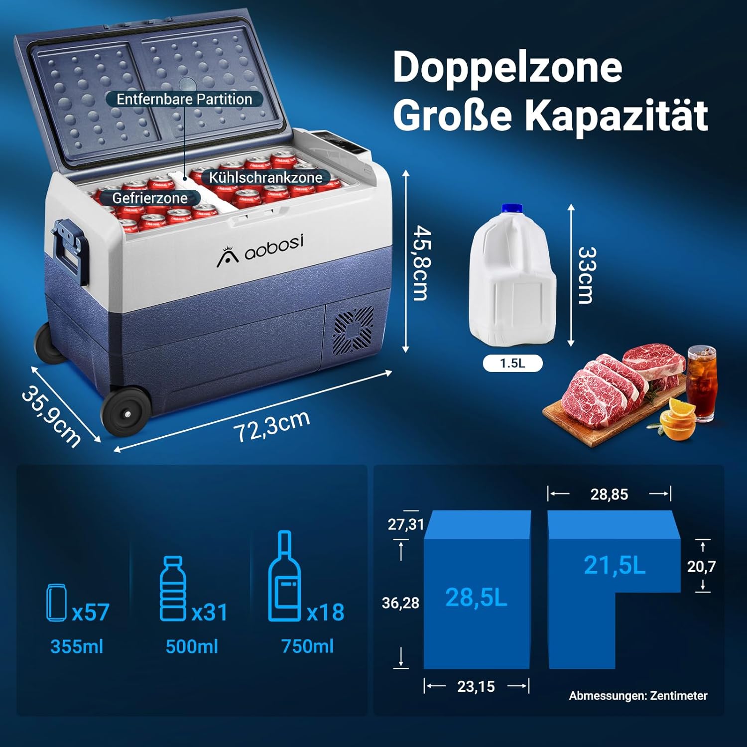AAOBOSI Frigo Box a Compressore 36 L, Frigo Portatile per Auto con Controllo App WiFi, 12/24 V e 100-240 V, fino a -20 °C per Auto, Camion, Barca, Camper, Campeggio, Doppia Zona