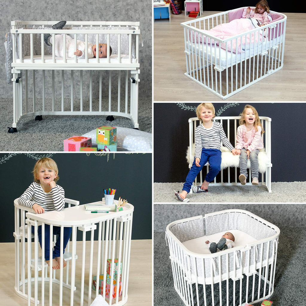 babybay Original Lettino da affiancare in massello di faggio / compatto e trasformabile / Altezza regolabile senza livelli preimpostati ed ecologico / Lettino evolutivo (laccato bianco) / Materasso incluso
