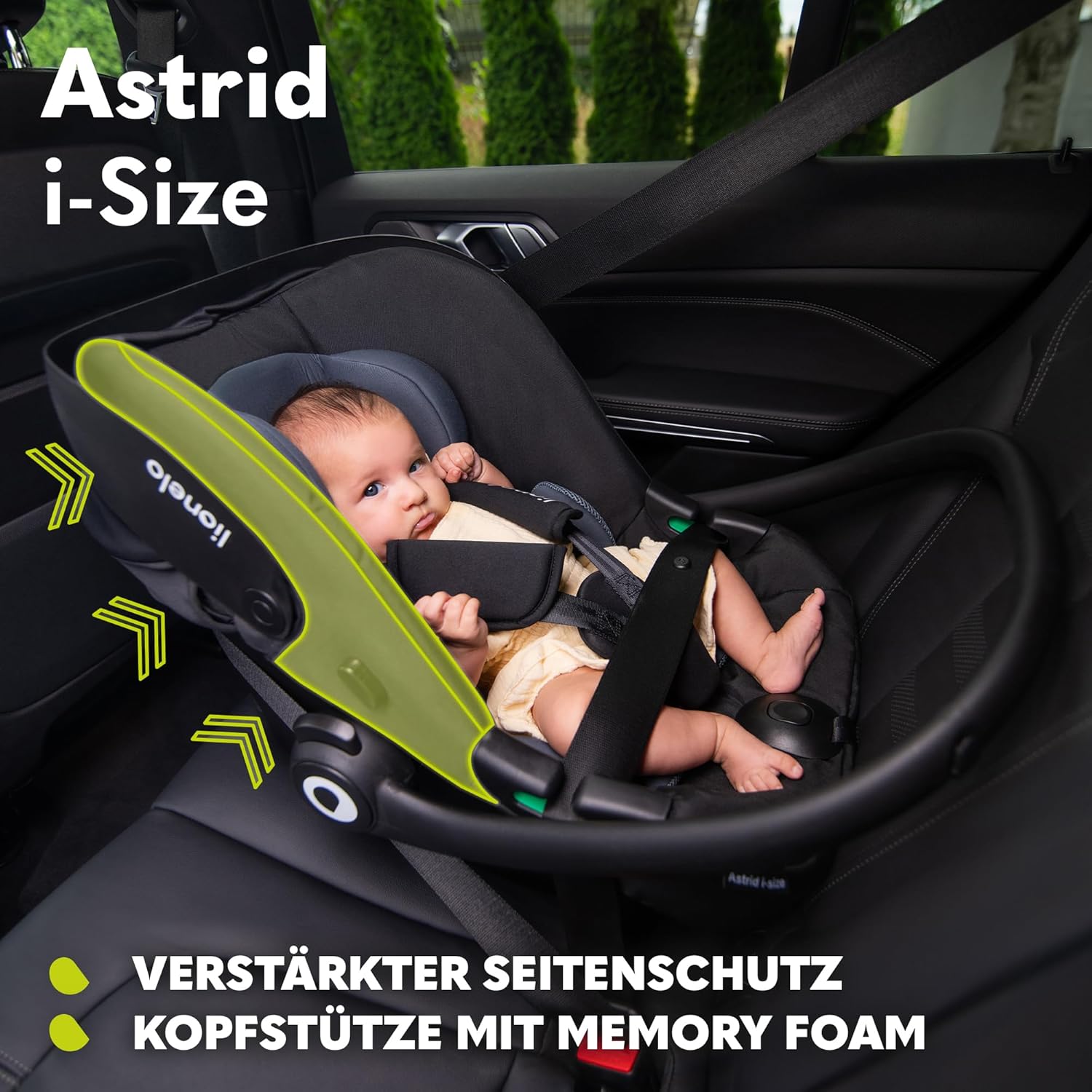 LIONELO ASTRID i-Size SET Seggiolino Auto con Base 40-87 cm Ovetto ISOFIX, Cinture a 3 Punti, Protezione Laterale, Riduttore Dri-Seat, i-Size R129