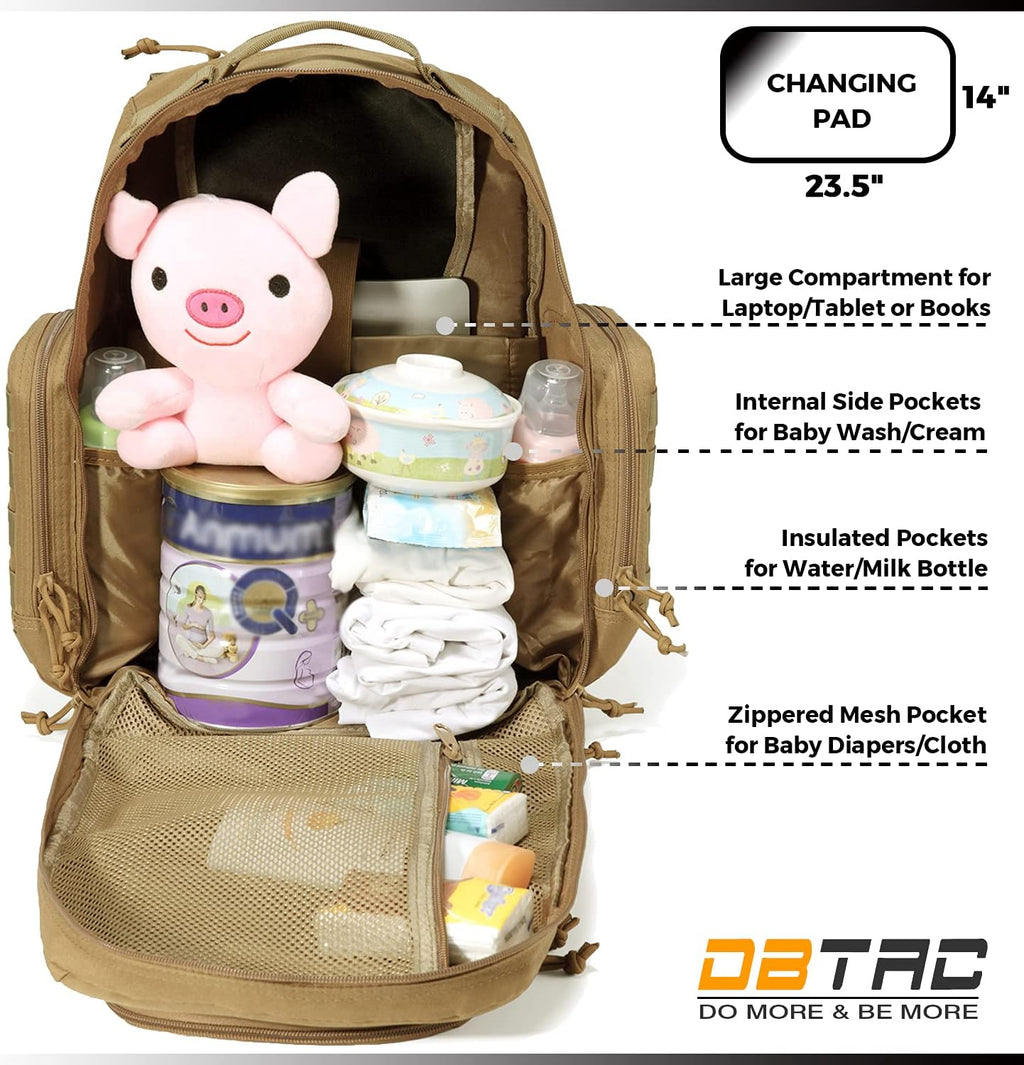 DBTAC Zaino Fasciatoio per Papà, Borsa Fasciatoio Grande per Uomini con Materassino per il Cambio, Tasche Isolate + Lavabili, Cinghie per Passeggino, Marrone Chiaro