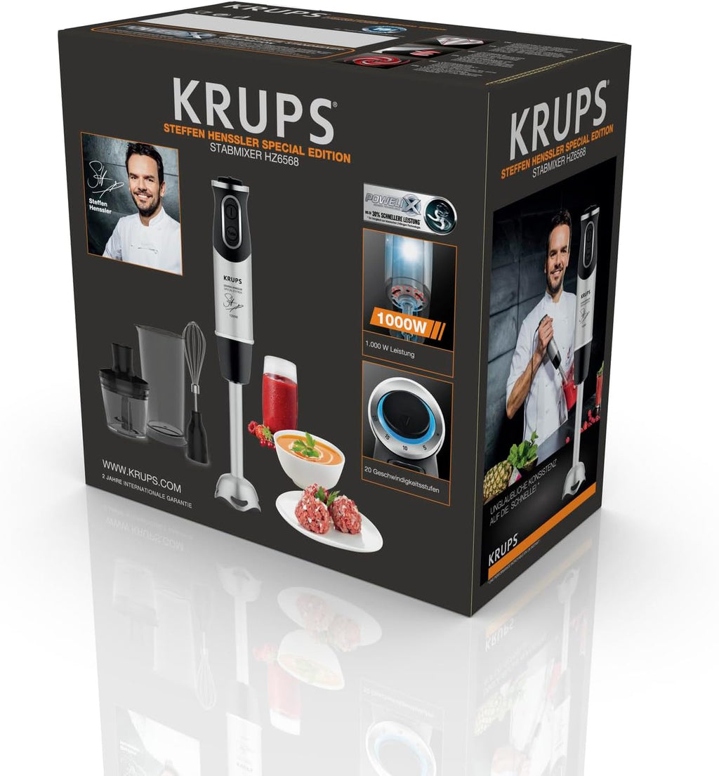 Krups KB403D Perfectmix + Hochleistungsstandmixer, 1.200W, 28.000 UpM, 2L Glasbehälter, 3 voreingestellte Programme, Powelix- Technologie, Edelstahl/Dunkelgrau