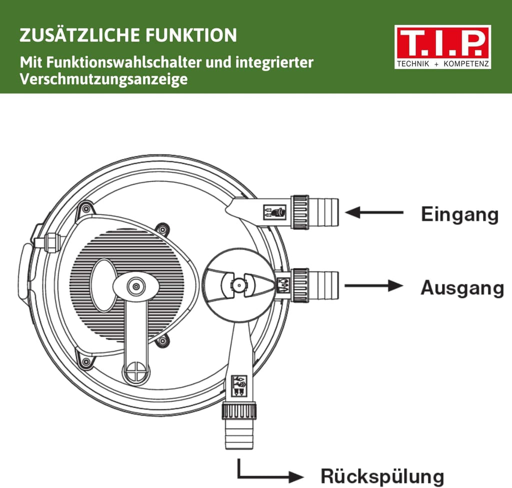 T.I.P. Filtro per laghetto - Set filtro a pressione per laghetto (capacità laghetto 5.000 l, portata 1.500 l/h, UV-C 9 Watt, funzione di controlavaggio integrata, inclusa pompa, lampada UV-C, tubi flessibili, materiale filtrante) TFP 5000 UV 9, 30297