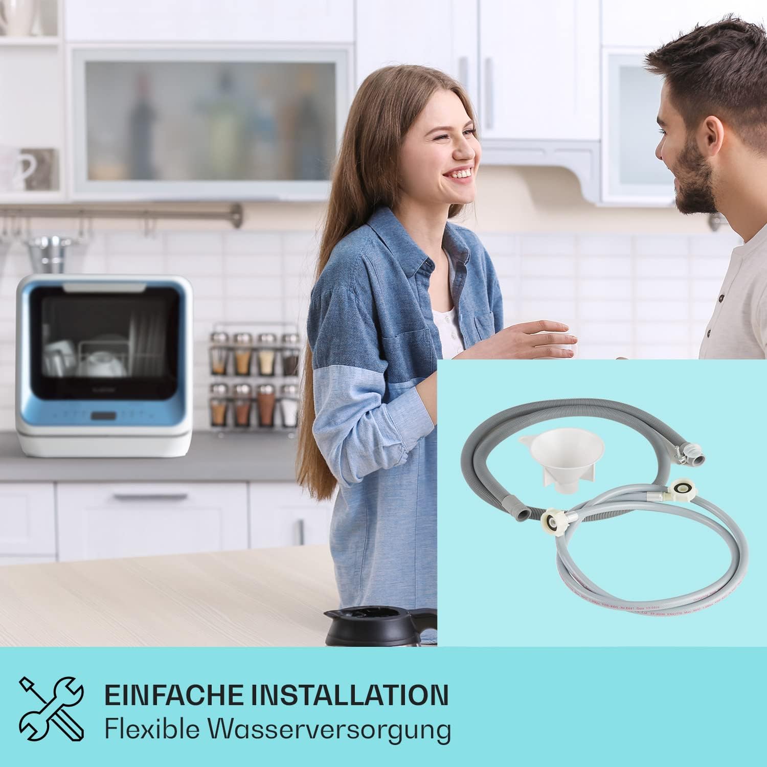Klarstein ia Mini Lavastoviglie, lavastoviglie con spazio per 2 coperti, 6 programmi, richiede 5 litri d'acqua, display a LED, touch, lavastoviglie da tavolo incl. accessori, nero