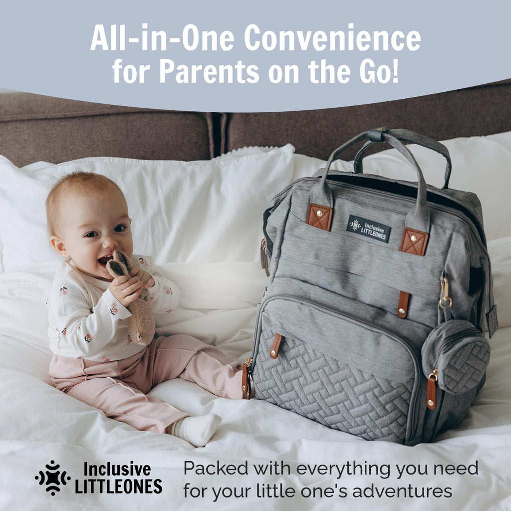 Inclusive LittleOnes Wickeltasche mit Wickelstation, Babytasche für Jungen und Mädchen, wasserdichtes Oxford, großes Fassungsvermögen, USB-Ladeanschluss, Schnulleretui, reisefreundliche und