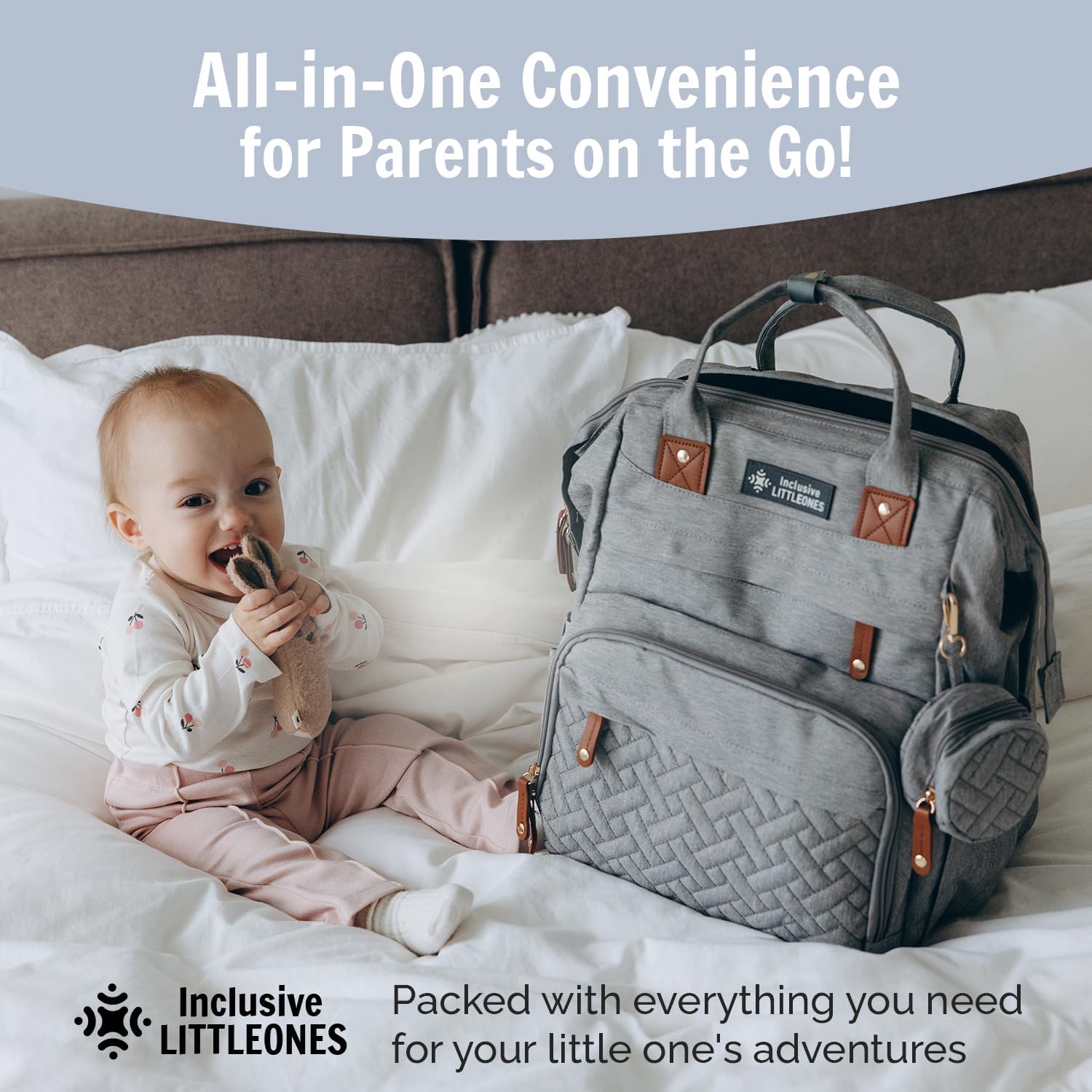 Inclusive LittleOnes Wickeltasche mit Wickelstation, Babytasche für Jungen und Mädchen, wasserdichtes Oxford, großes Fassungsvermögen, USB-Ladeanschluss, Schnulleretui, reisefreundliche und
