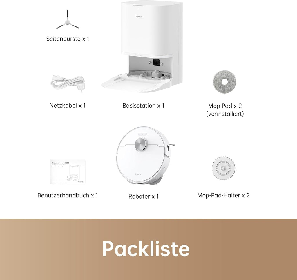 dreame L10 Prime Saugroboter und Wischroboter mit Automatischer Waschstation von Wischpads, 7mm Mopanhebung, LDS Navigation, 4000Pa Saugleistung, 3D Mapping, WiFi/APP