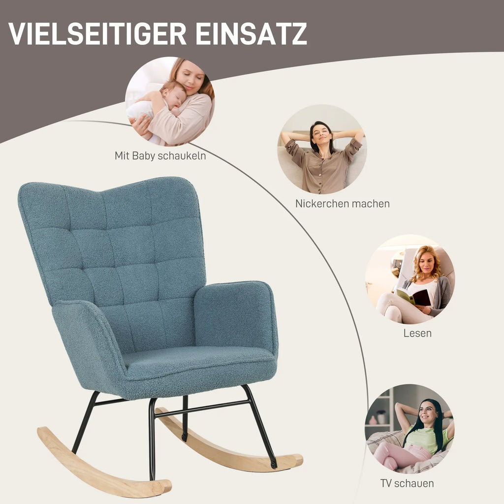 HOMCOM Schaukelstuhl Relaxsessel Berbervliesoptik hellblau