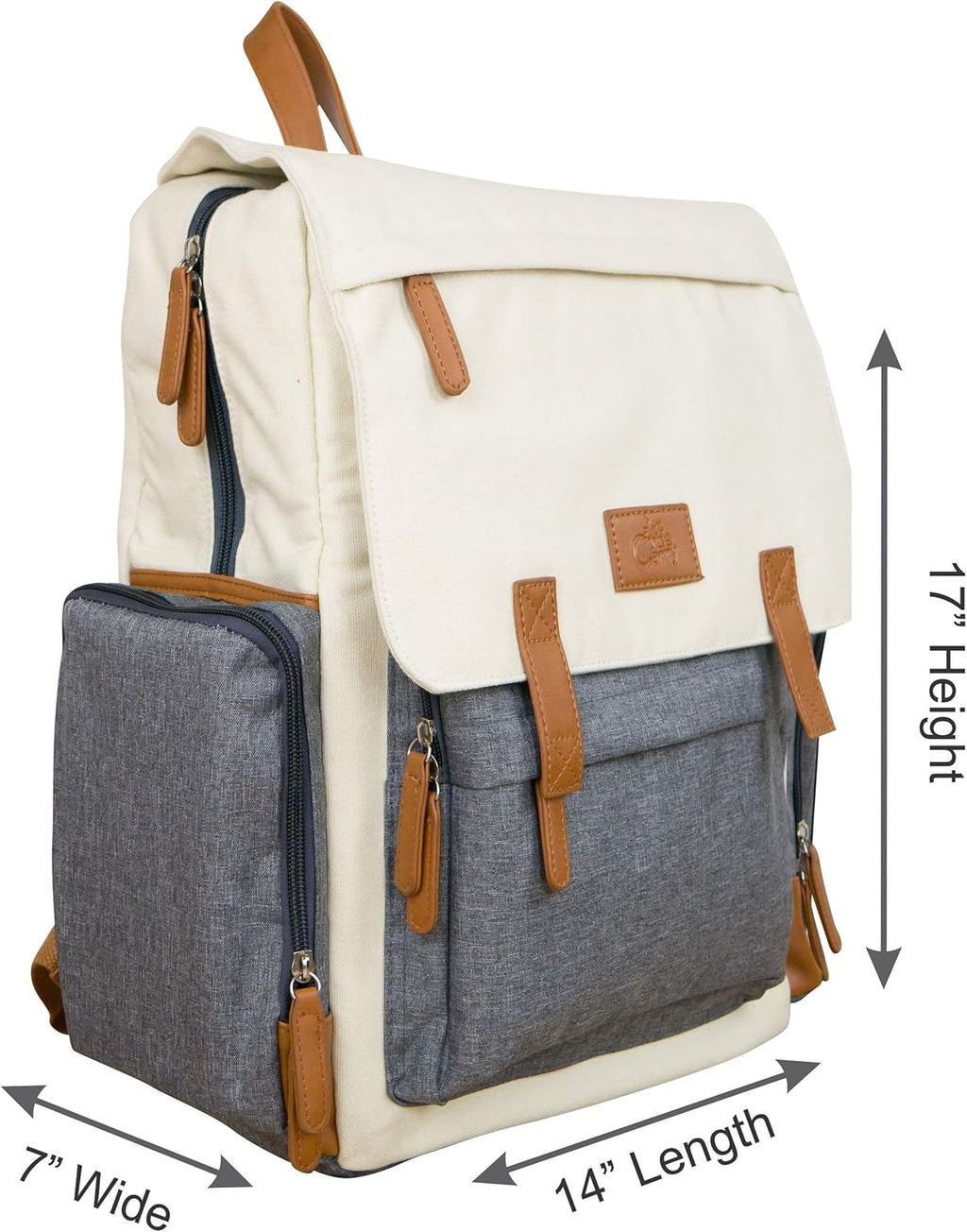 Cutie Tragetasche für Babys, Wickeltasche, Rucksack, Bio-Baumwolle, wasserdicht, mehrere Taschen, isoliert, mit gepolsterten Schultergurten, inklusive Kinderwagenriemen, cremefarben,Grau