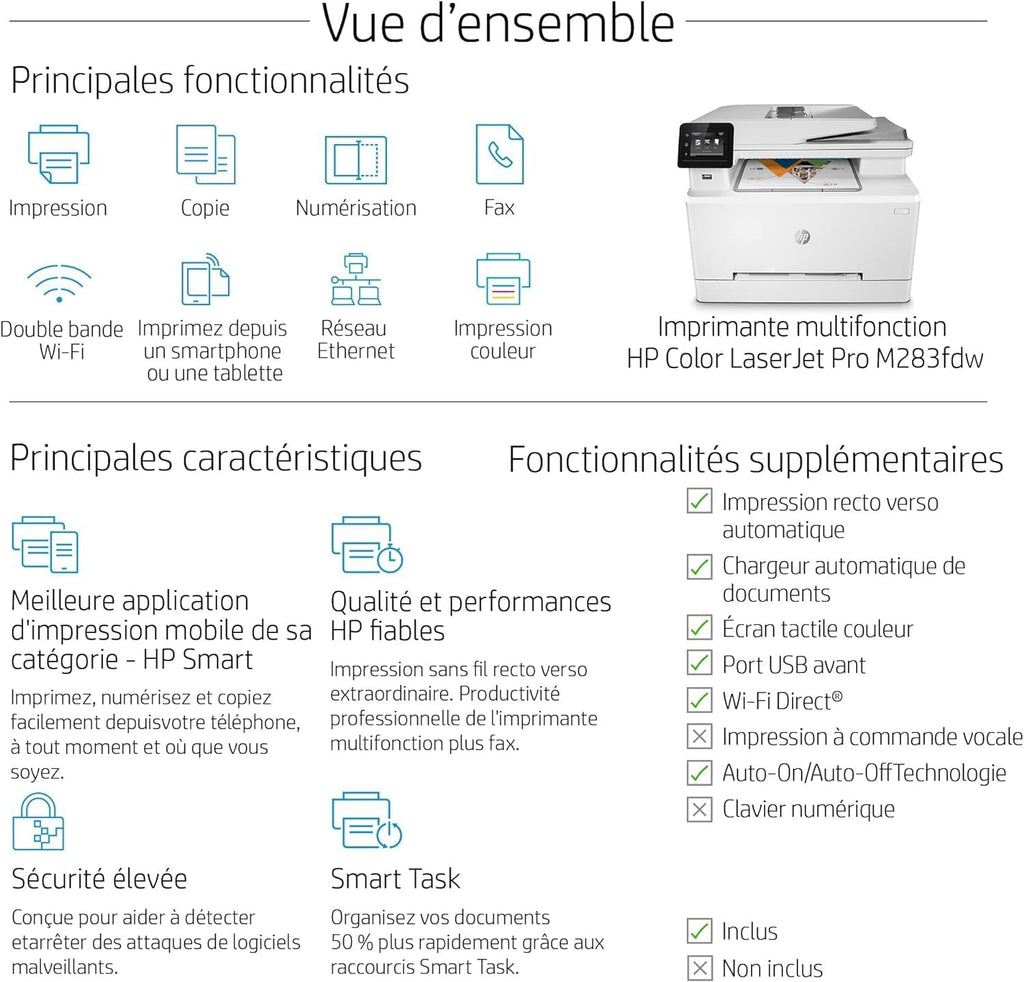 Stampante laser multifunzione a colori HP Color LaserJet Pro MFP 3302fdwg, Fax, Stampa automatica fronte/retro, Touchscreen, Wi-Fi, Ethernet, USB, HP Wolf Pro Security